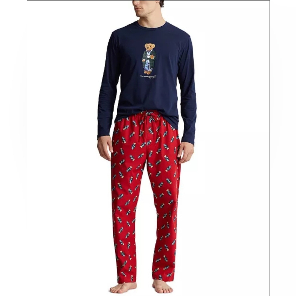 Polo Ralph Lauren Cotton Polo Bear Pajamas Set Size S/SML Red Navy